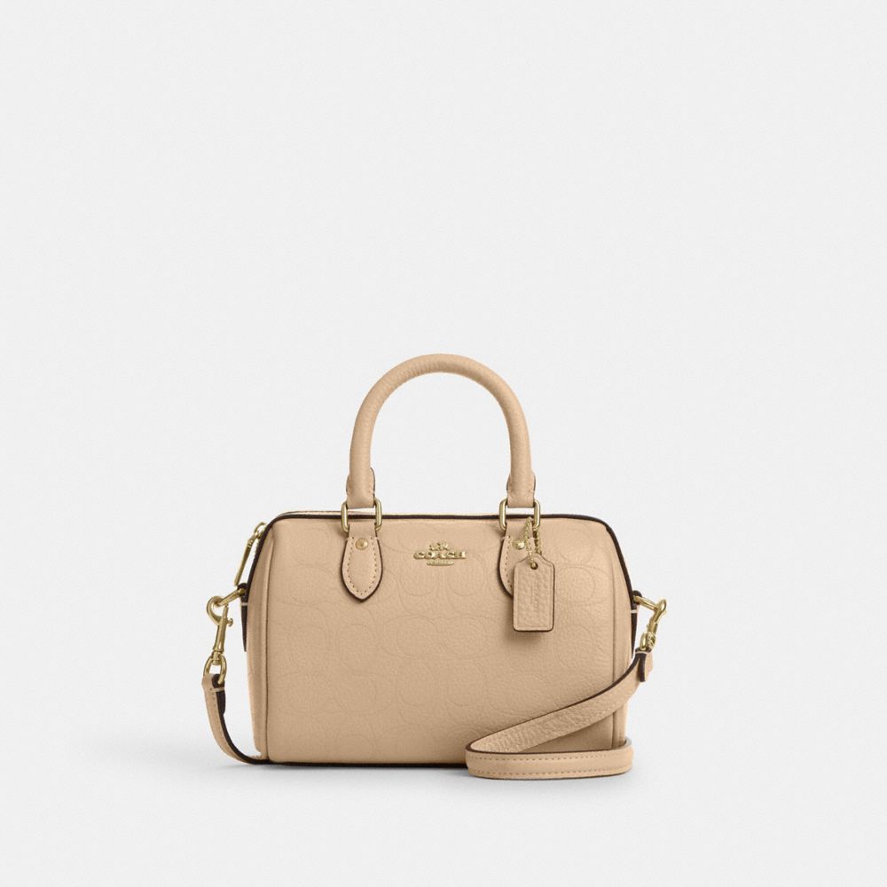 Mini Rowan Crossbody Bag In Signature Leather - CCF28 - Gold/Oat