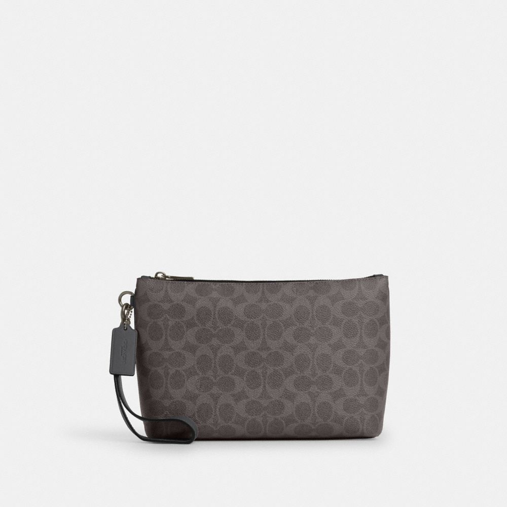 COACH&reg;,Pouch In Signature Canvas,Pouch,Wristlet,Logo,Casual,Gunmetal/Grey/Charcoal
