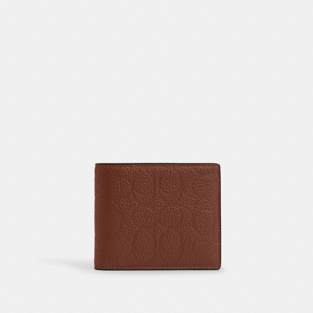 COACH&reg;,3-In-1 Wallet In Signature Leather,Leather,Bi Fold,Graphic,Pattern,Logo,Set,Casual,Vintage Brown