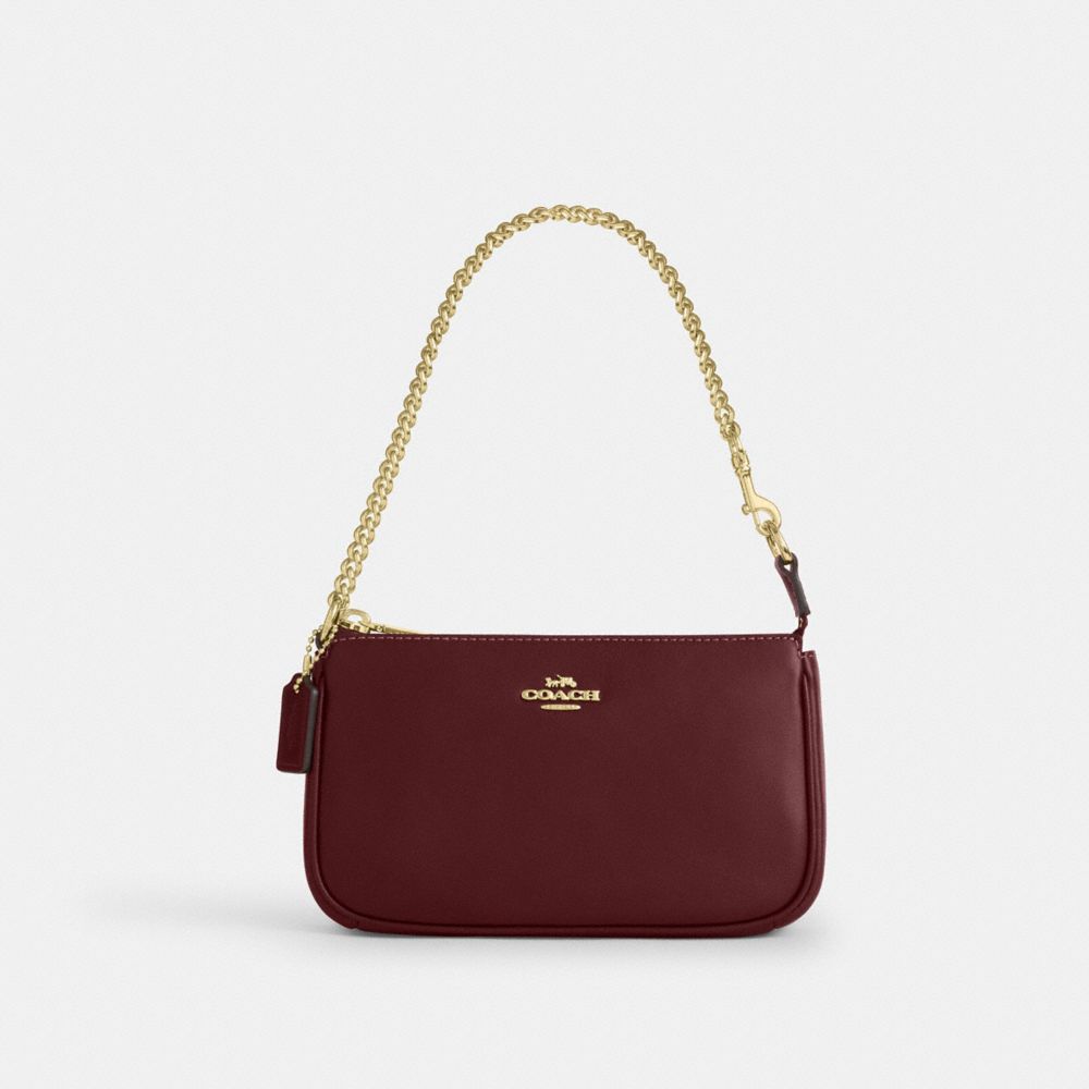 COACH&reg;,Nolita 19,Leather,Shoulder Bag,Logo,Metal,Gold Metal,Day Party,Maroon,Front View