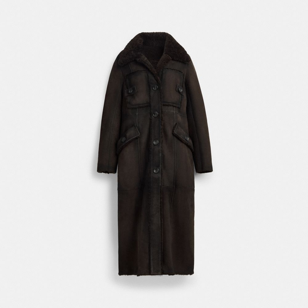 Long Shearling Trench Coat - CCI96 - Dark Brown