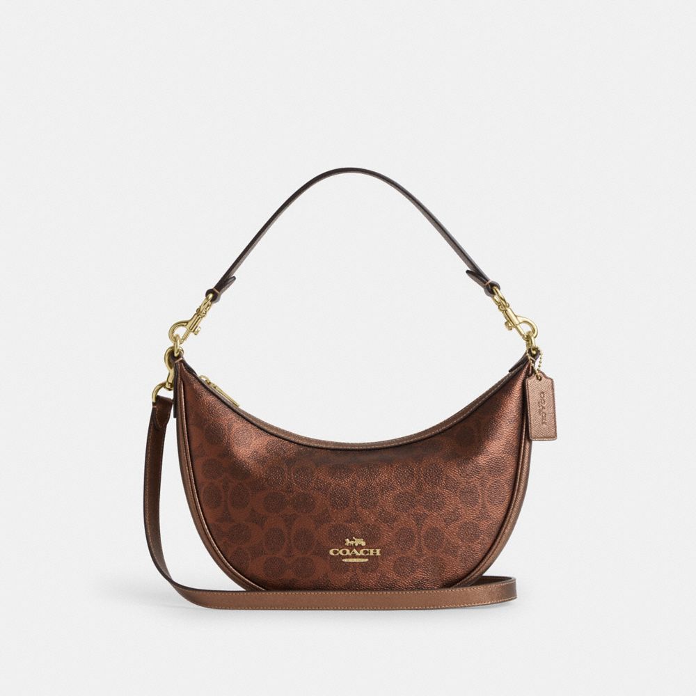 Aria Shoulder Bag In Signature Canvas - CCL27 - Gold/Brown/Copper