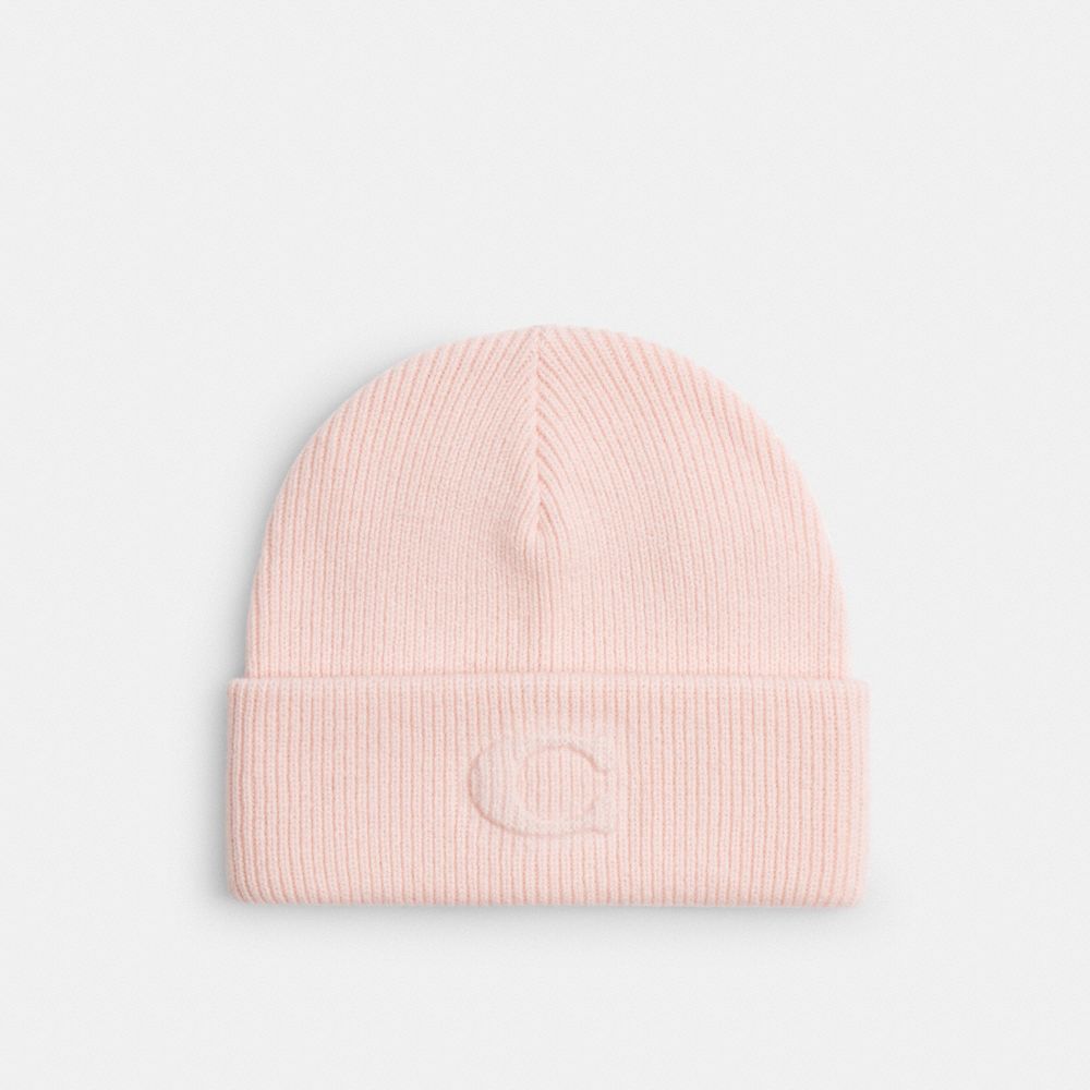 COACH CCL44 Signature Embossed Knit Beanie PEACH