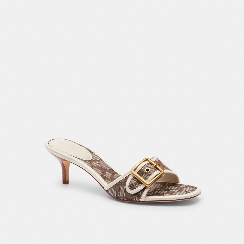 COACH&reg;,Margot Sandal In Signature Jacquard,Leather,Recycled Cotton,Recycled Polyester,Slides,Fabric,Logo,Piping,Sustainabl...,,Front View