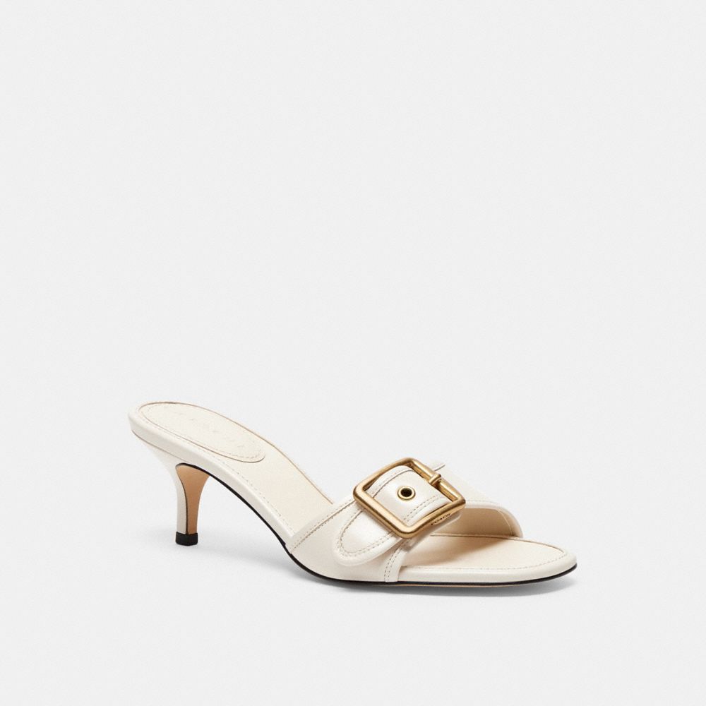 COACH&reg;,Margot Sandal,Leather,Rubber,Slides,Pull Tab,Day Party,Cream,Front View