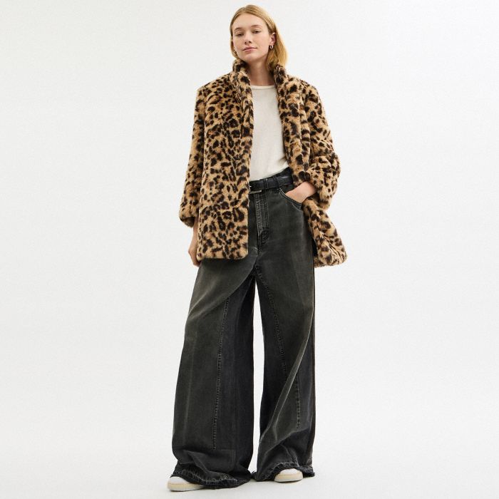 LEOPARD PRINT FAUX FUR COAT IN RECYCLED POLYESTER