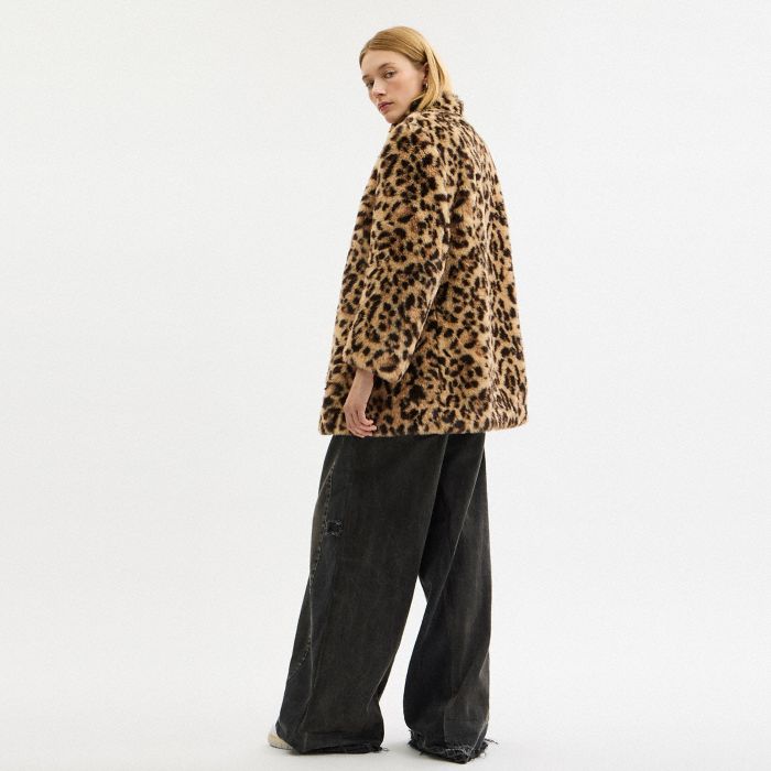 LEOPARD PRINT FAUX FUR COAT IN RECYCLED POLYESTER