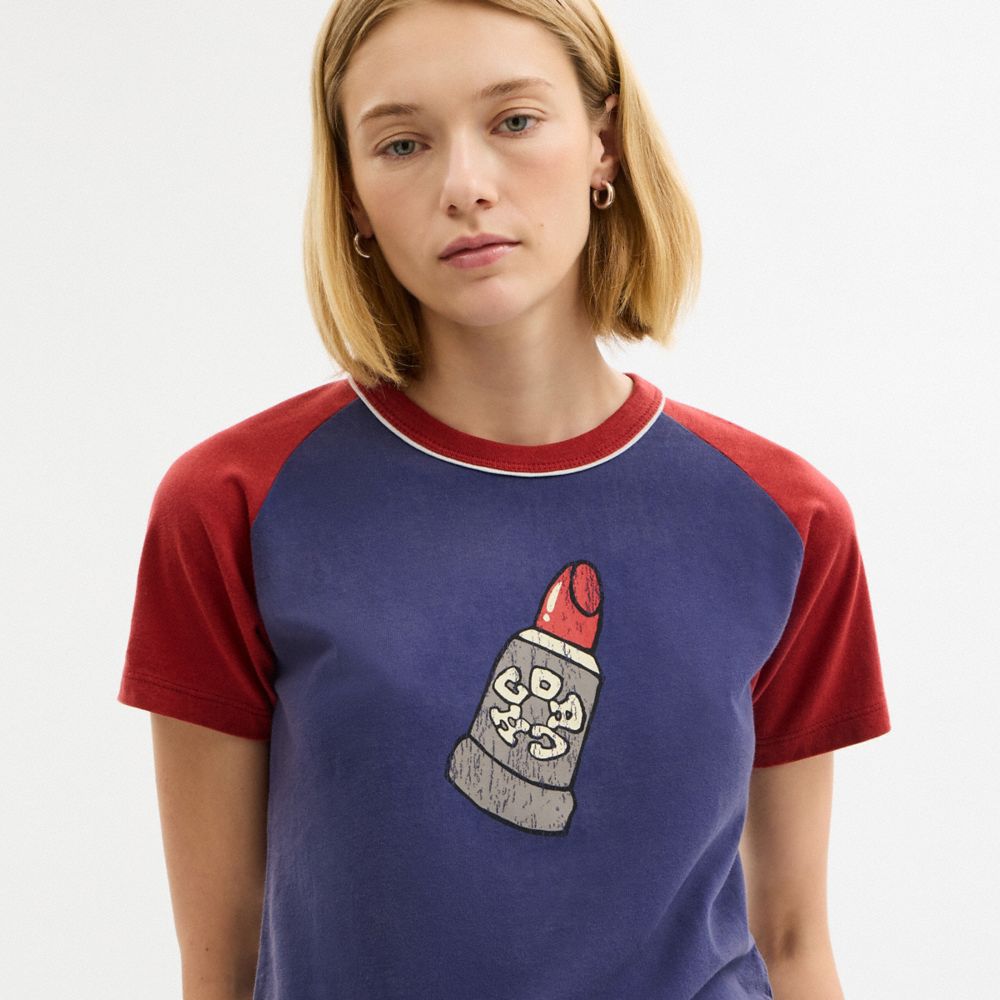 LIPSTICK GRAPHIC RAGLAN T-SHIRT IN ORGANIC COTTON