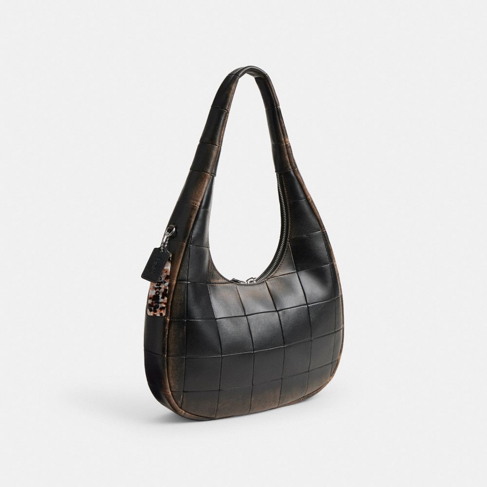 Alter/Ego Crescent Shoulder Bag In Checkerboard Upcrafted Leather