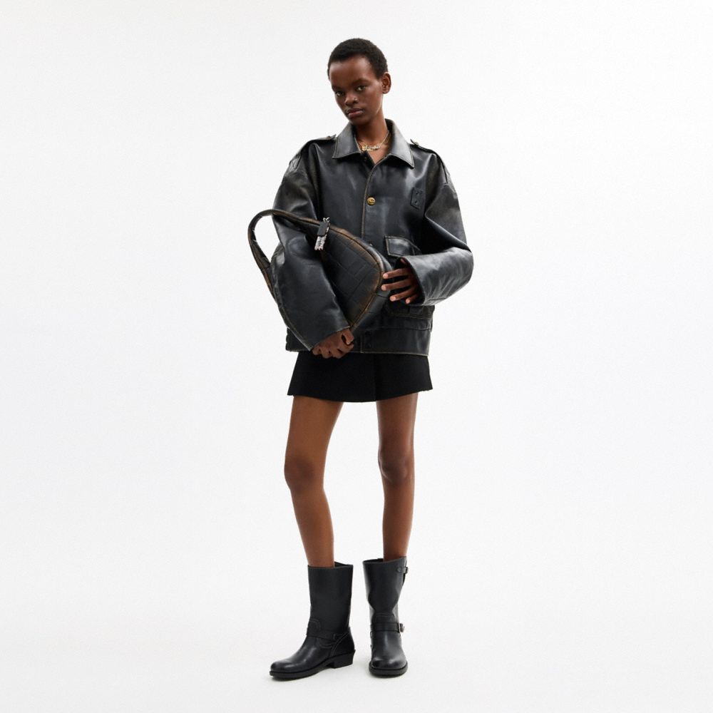 Alter/Ego Crescent Shoulder Bag In Checkerboard Upcrafted Leather