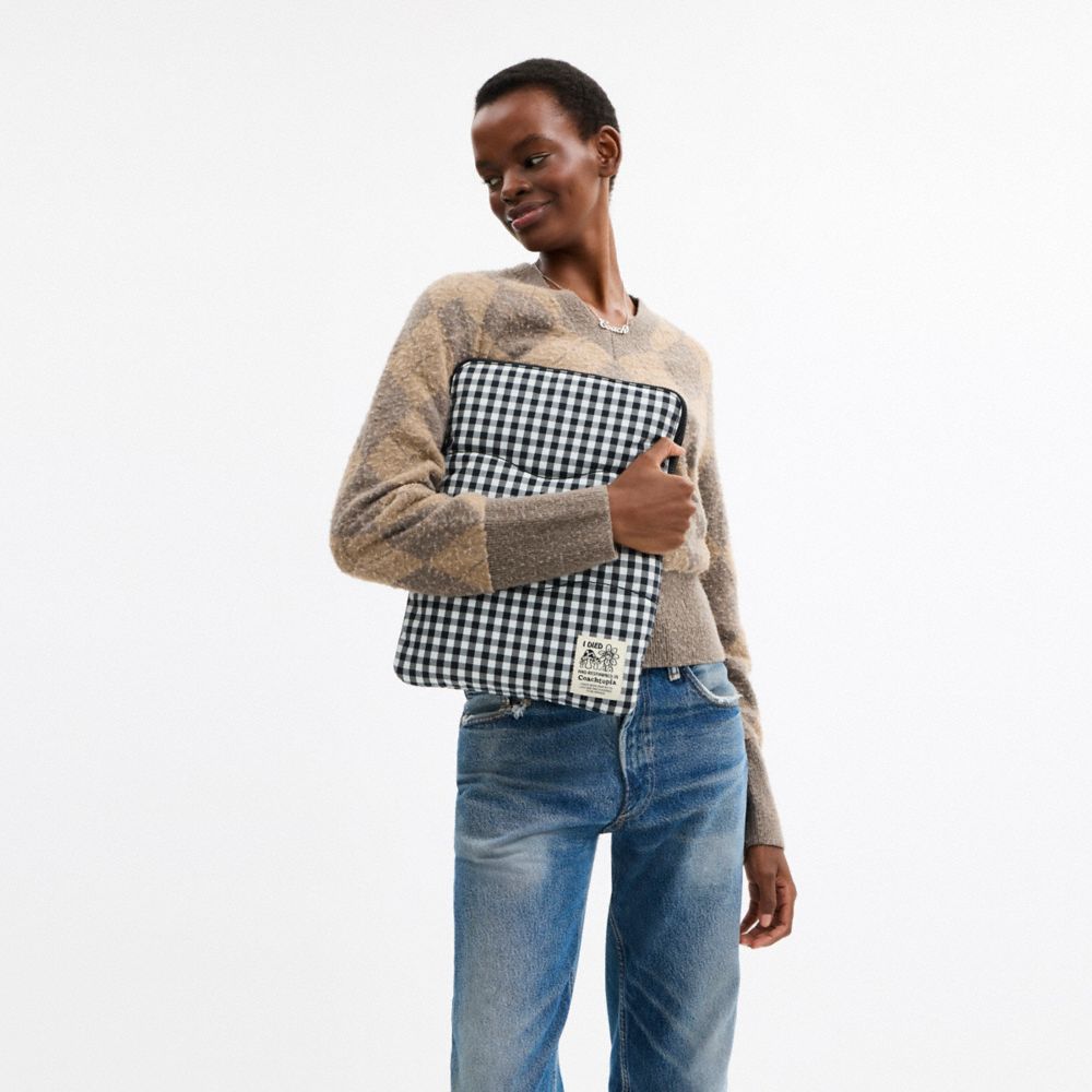 Coachtopia Loop Laptop Sleeve With Wavy Quilting In Gingham