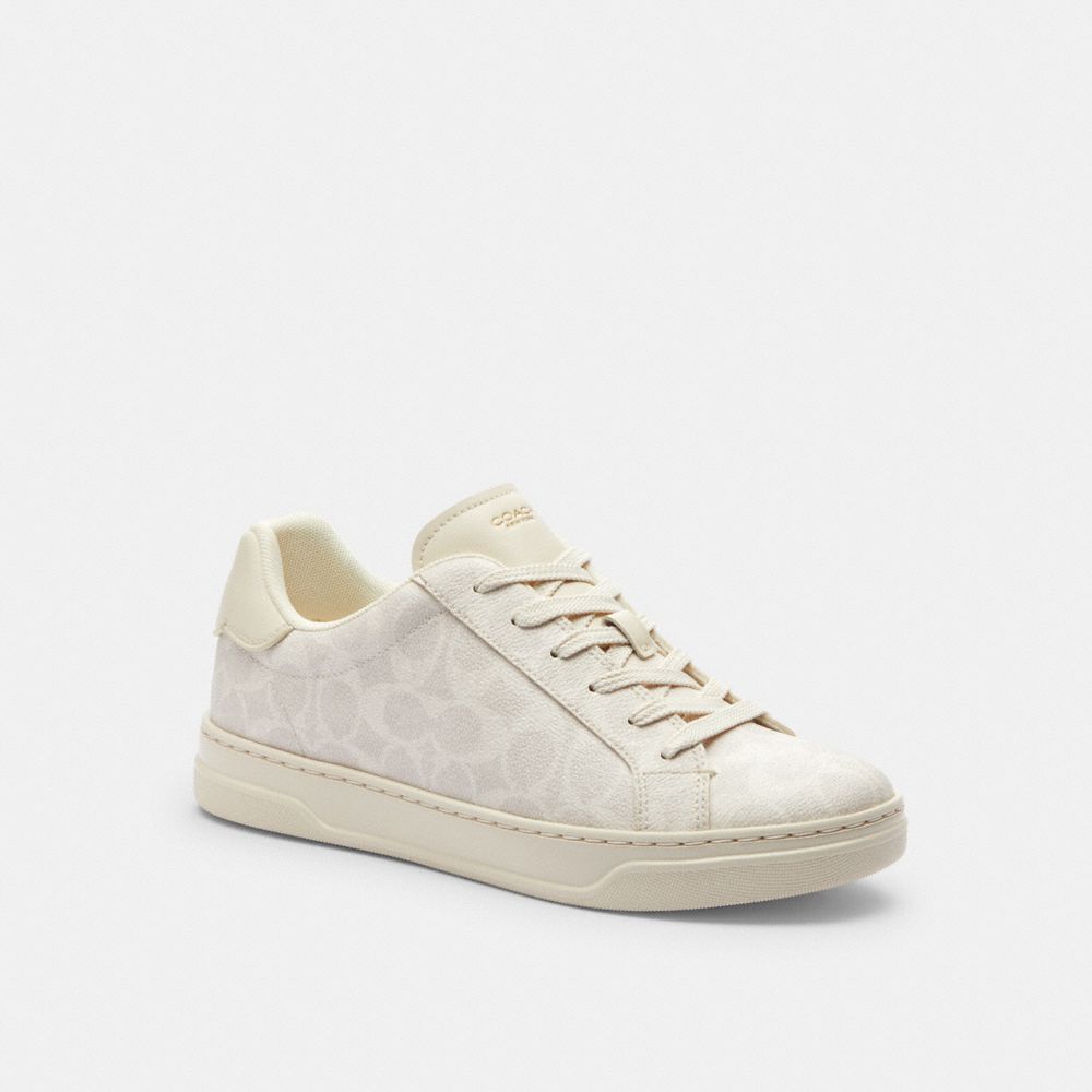 COACH&reg;,High Line Sneaker In Signature Canvas,Leather,EVA,Canvas,Casual,Fabric,Logo,Pull Tab,Casual,Off White