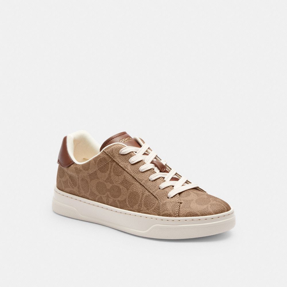 COACH&reg;,High Line Sneaker In Signature Canvas,Leather,EVA,Canvas,Casual,Fabric,Logo,Pull Tab,Casual,Brown Khaki