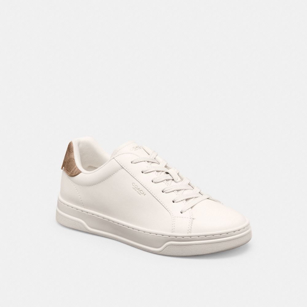 COACH&reg;,High Line Sneaker,EVA,Canvas,Leather,Casual,Low Top,Fabric,Logo,Color Block,Pull Tab,Casual,Chalk/Brown Khaki