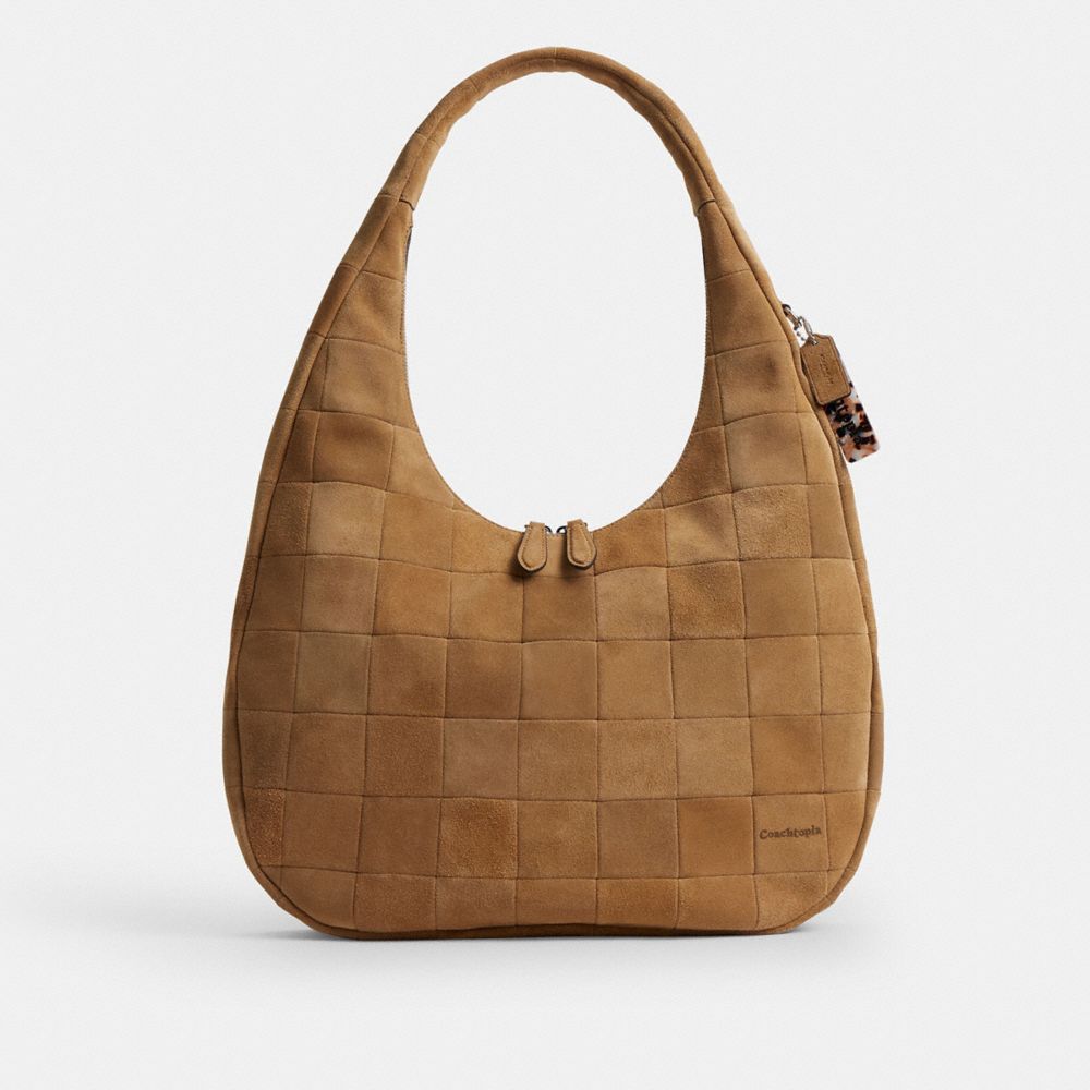 Alter/Ego Large Crescent Shoulder Bag In Checkerboard Upcrafted Suede