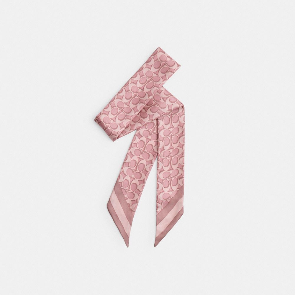 COACH CCN71 Signature Silk Skinny Scarf DUSTY PINK