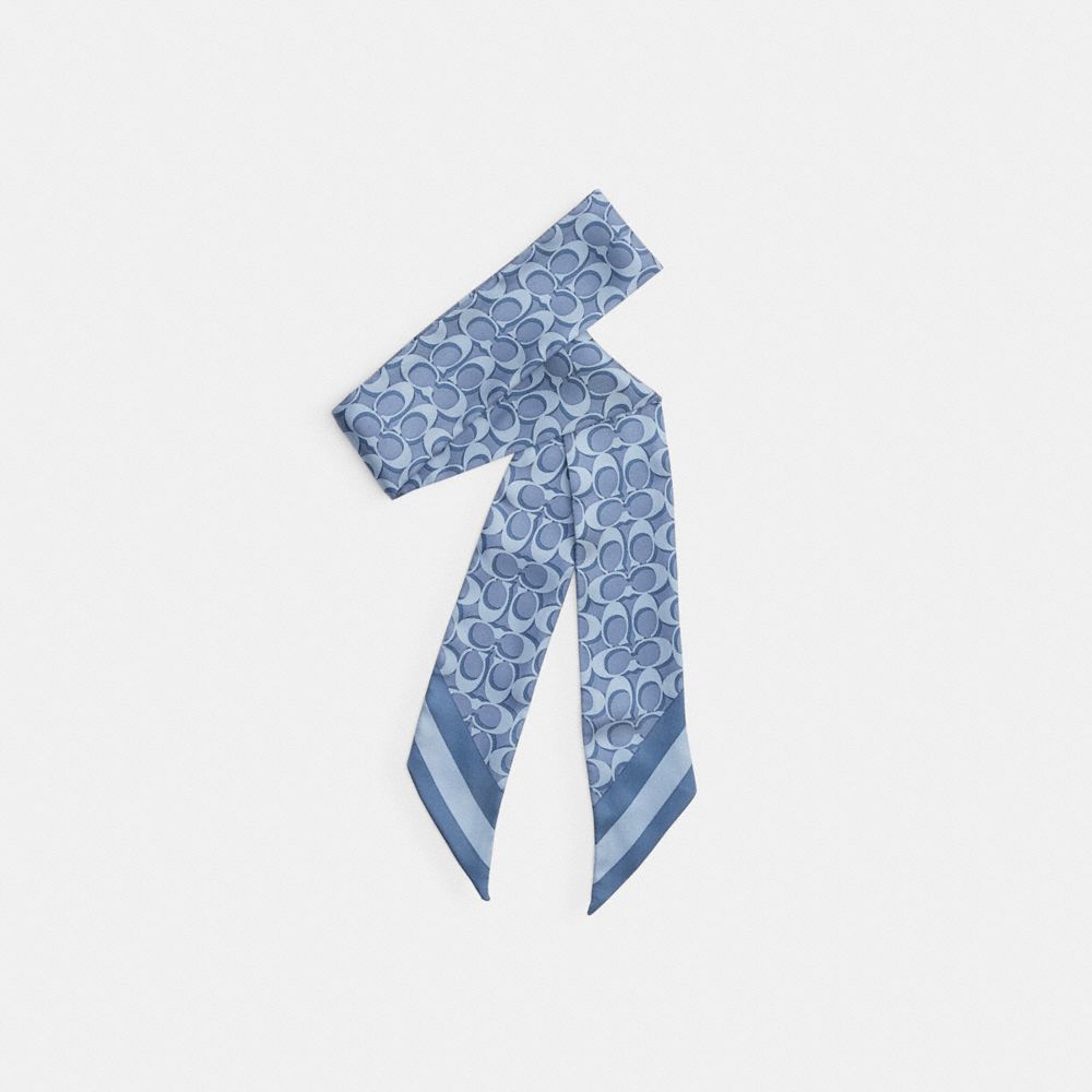 COACH CCN71 Signature Silk Skinny Scarf LIGHT DENIM