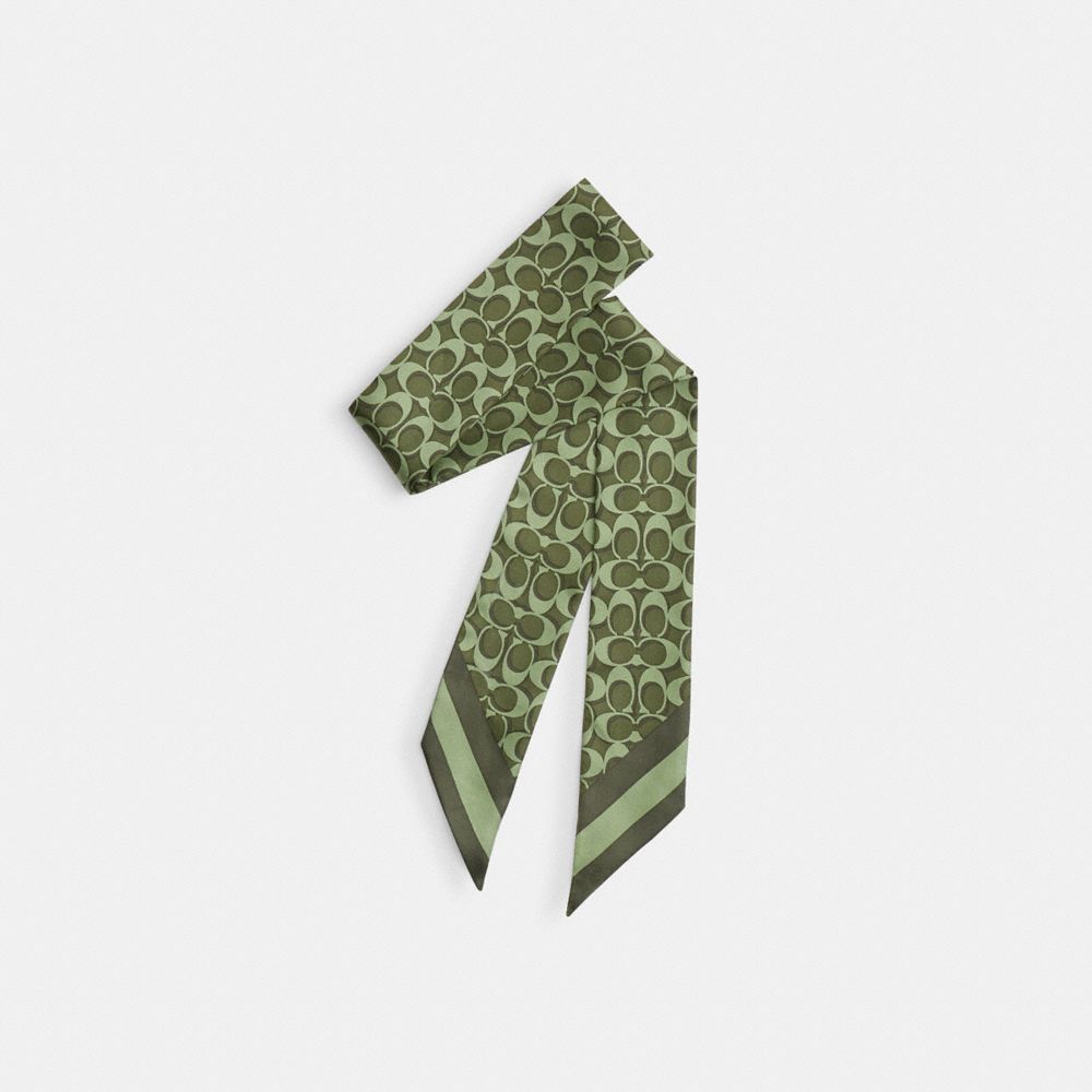 COACH CCN71 Signature Silk Skinny Scarf OLIVE