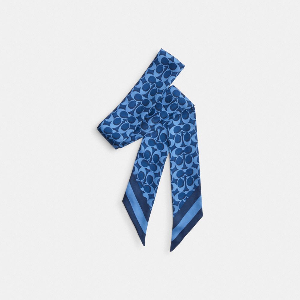 COACH CCN71 Signature Silk Skinny Scarf TRUE BLUE