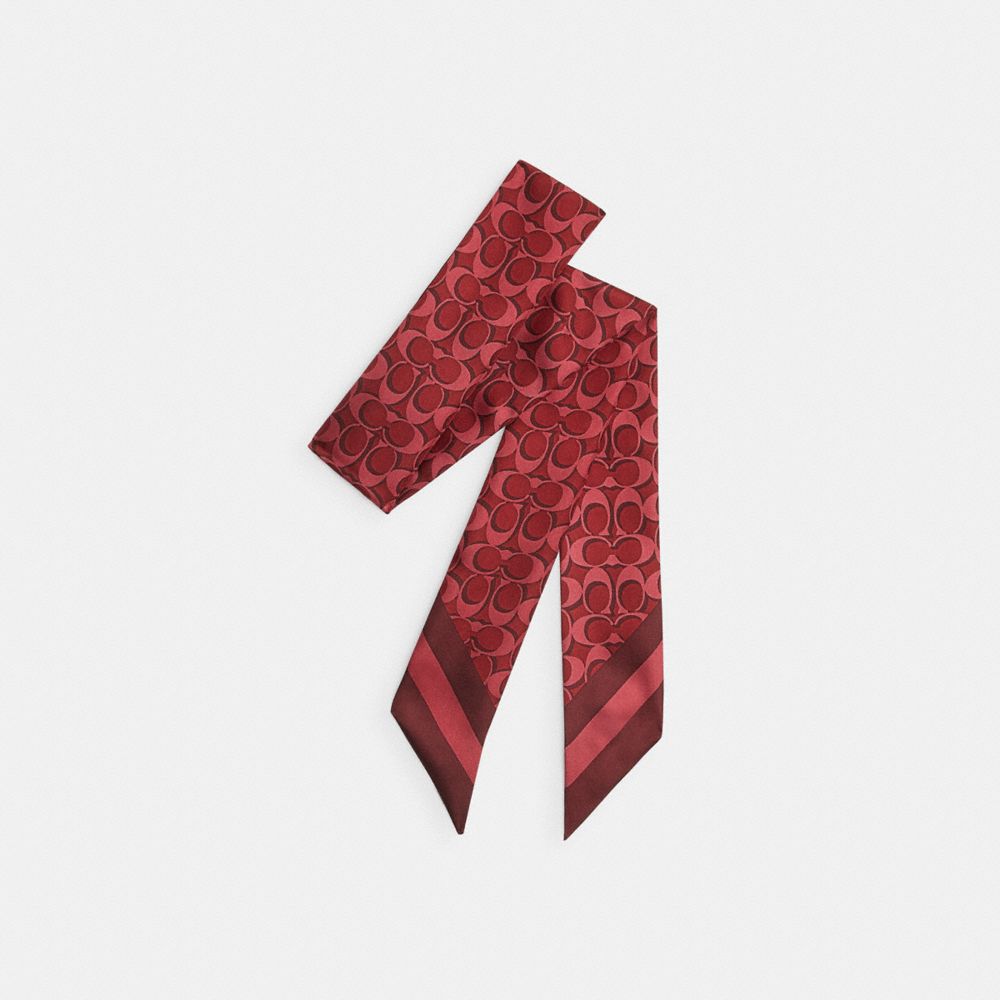COACH CCN71 Signature Silk Skinny Scarf DARK CRIMSON