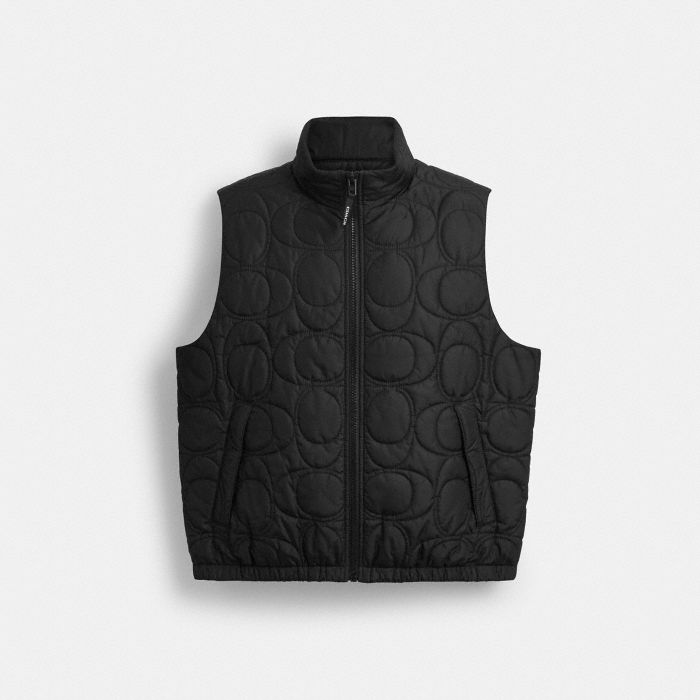 QUILTED SIGNATURE PUFFER VEST IN RECYCLED POLYESTER