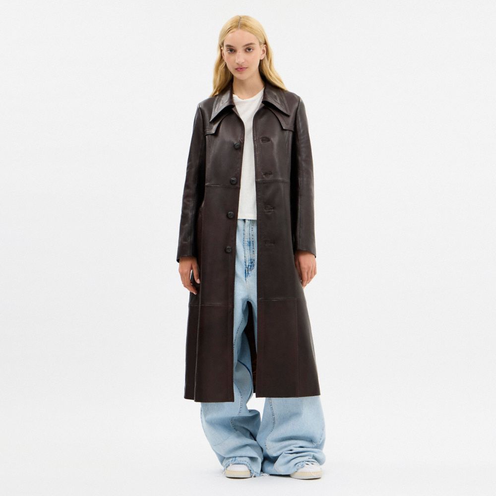 Single Breasted Leather Trench Coat | Coach Australia