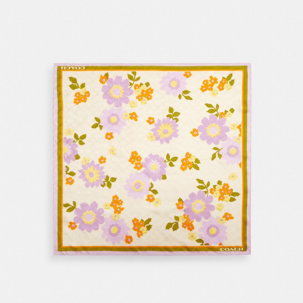 COACH CCO46 Signature Floral Print Silk Bandana SAND MULTI