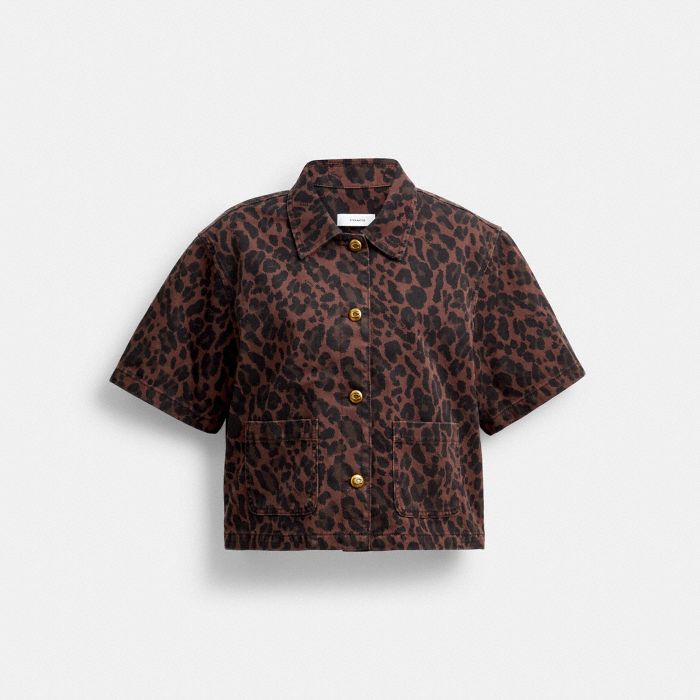 LEOPARD PRINT DENIM SHORT SLEEVE TOP IN ORGANIC COTTON