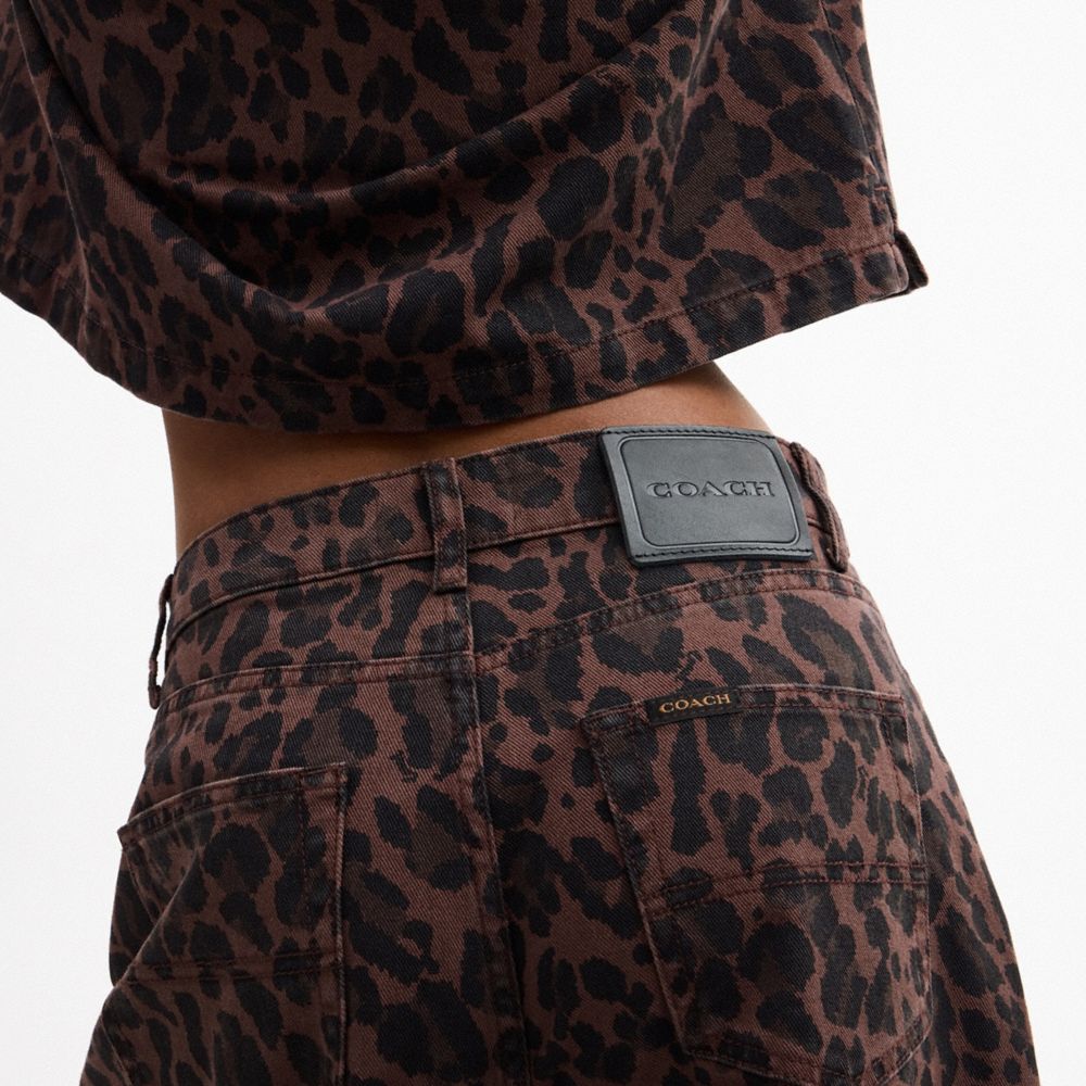 有棉質豹紋印花直筒丹寧褲