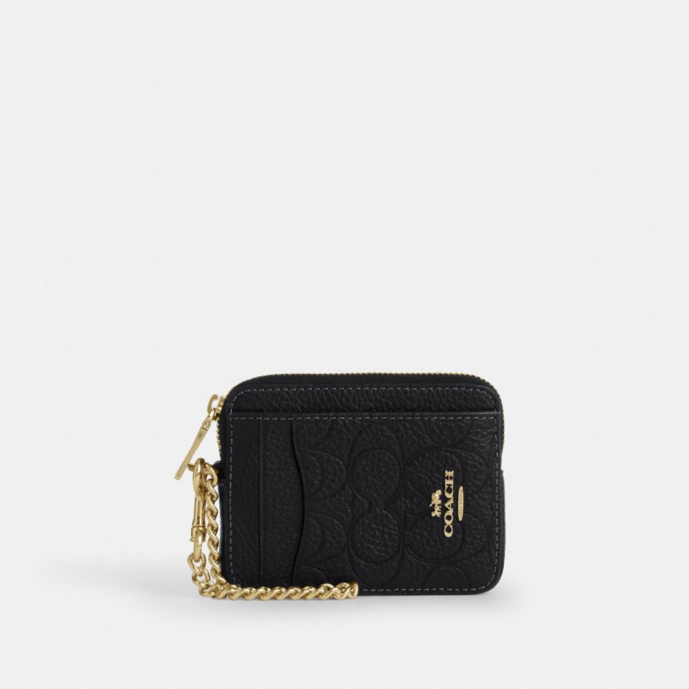 COACH CCS83 Zip Card Case In Signature Leather Gold/Black