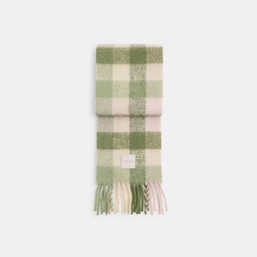 Oversized Plaid Muffler With Rubber Patch