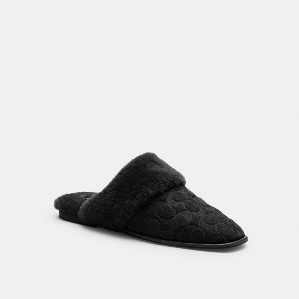 COACH CCX65 Sherpa Flat Mule In Signature Suede Black