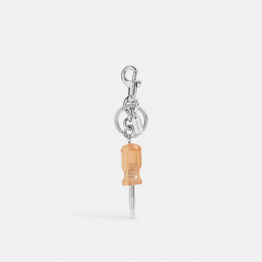 COACH&reg;,Screwdriver Bag Charm,Bag Charm,Metal Material,Resin,Pendant,Key Ring,Silver Metal,Beige,Front View