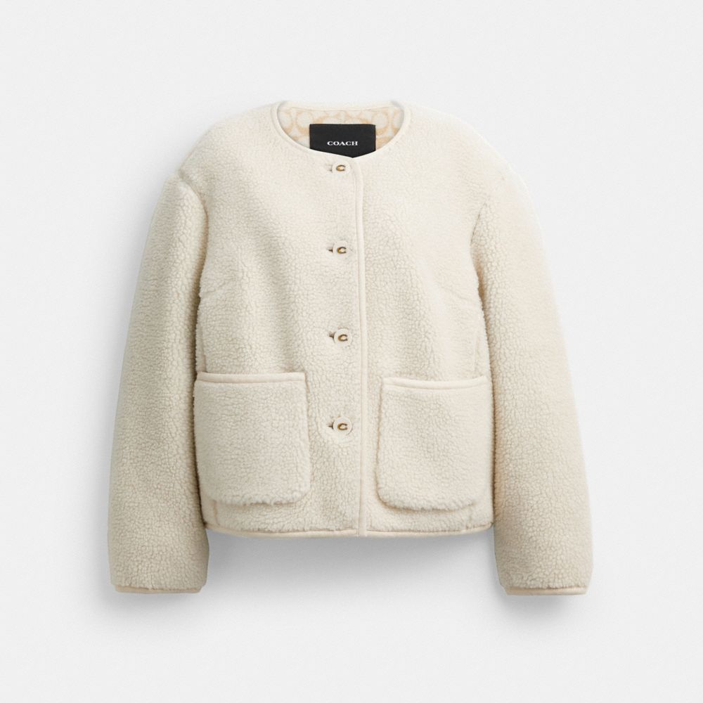 COACH CCY86 Short Sherpa Cardi Jacket Natural