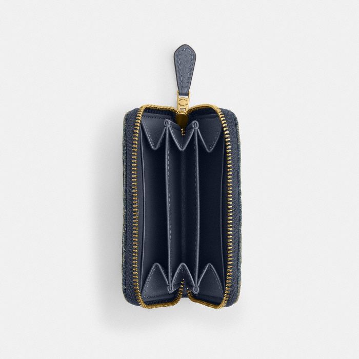 ESSENTIAL 丹寧布絎縫細節 小號環繞式拉鍊卡夾