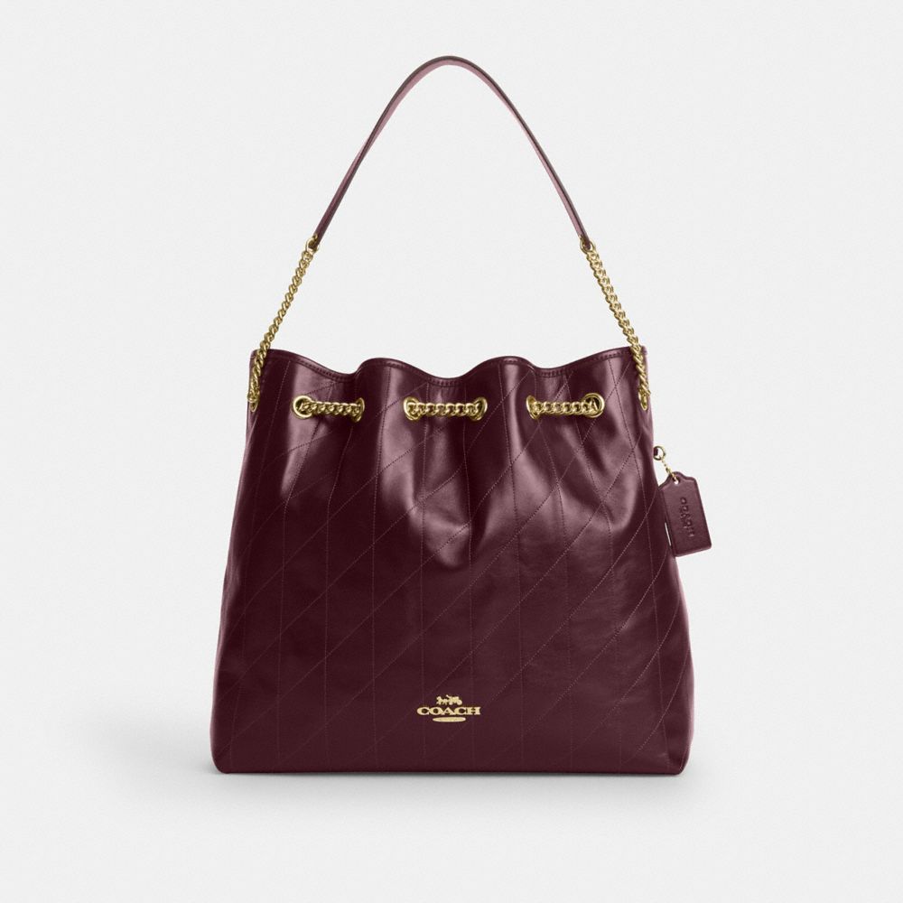COACH CCZ81 Evelyn Large Shoulder Bag With Quilting GOLD/DARK WINE