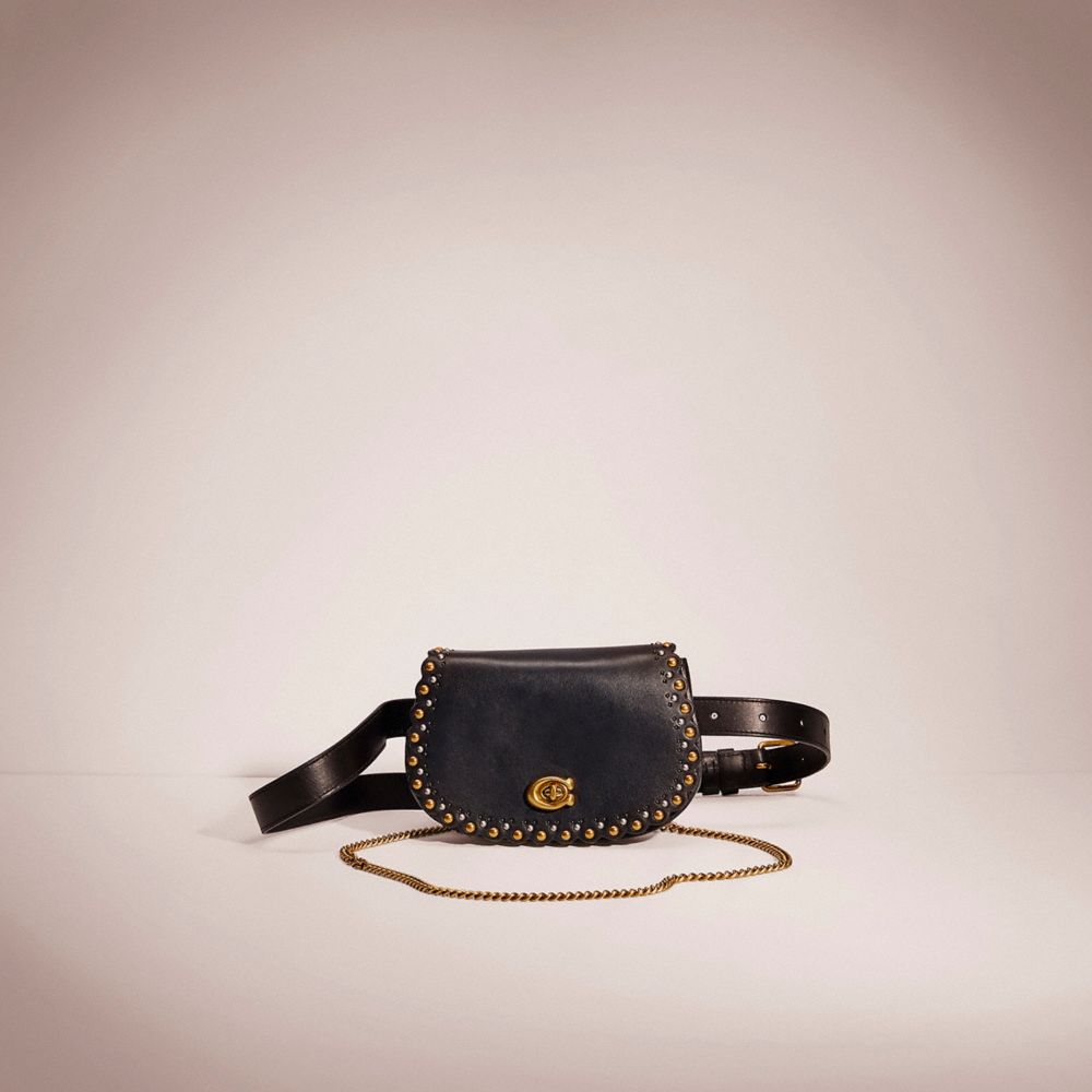 CD093 - Restored Saddle Belt Bag With Scallop Rivets Brass/Black