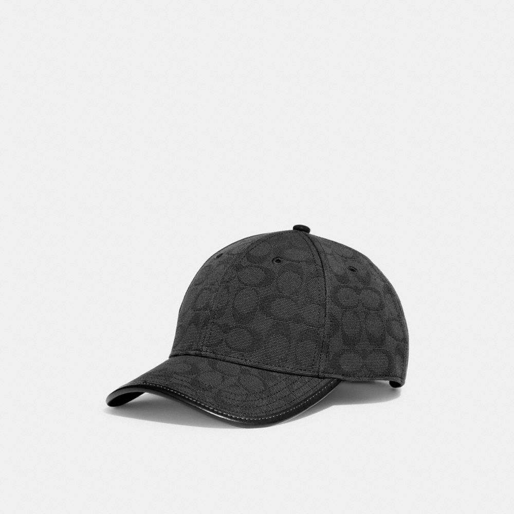 COACH CD244 Signature Jacquard Canvas Baseball Hat BLACK CANVAS