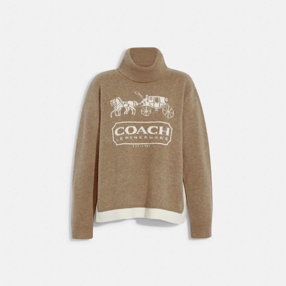 COACH CD258 Colorblock Horse And Carriage Sweater Brown/Multi