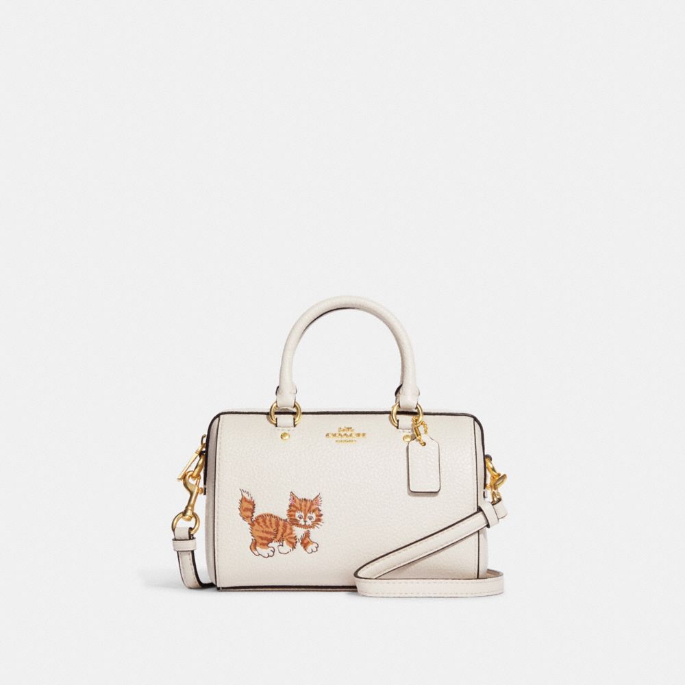 COACH CD445 Mini Rowan Crossbody With Dancing Kitten GOLD/CHALK MULTI