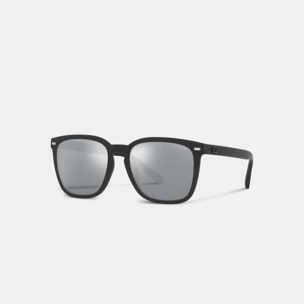 COACH CD458 Keyhole Square Sunglasses Black/Blue Mirror Flash