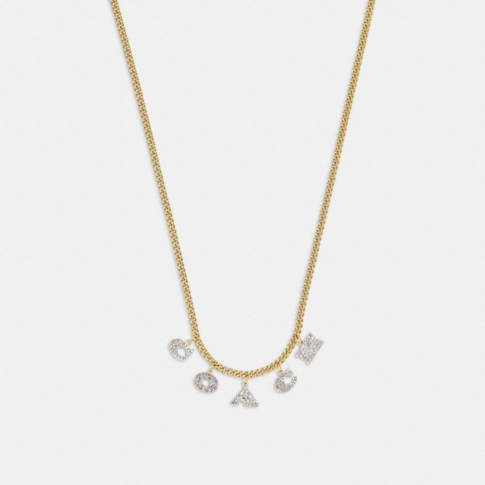 COACH CD466 Pavé Logo Charm Necklace Gold/Clear