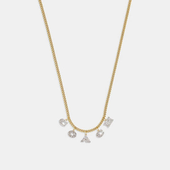 CD466 - Pavé Logo Charm Necklace Gold/Clear