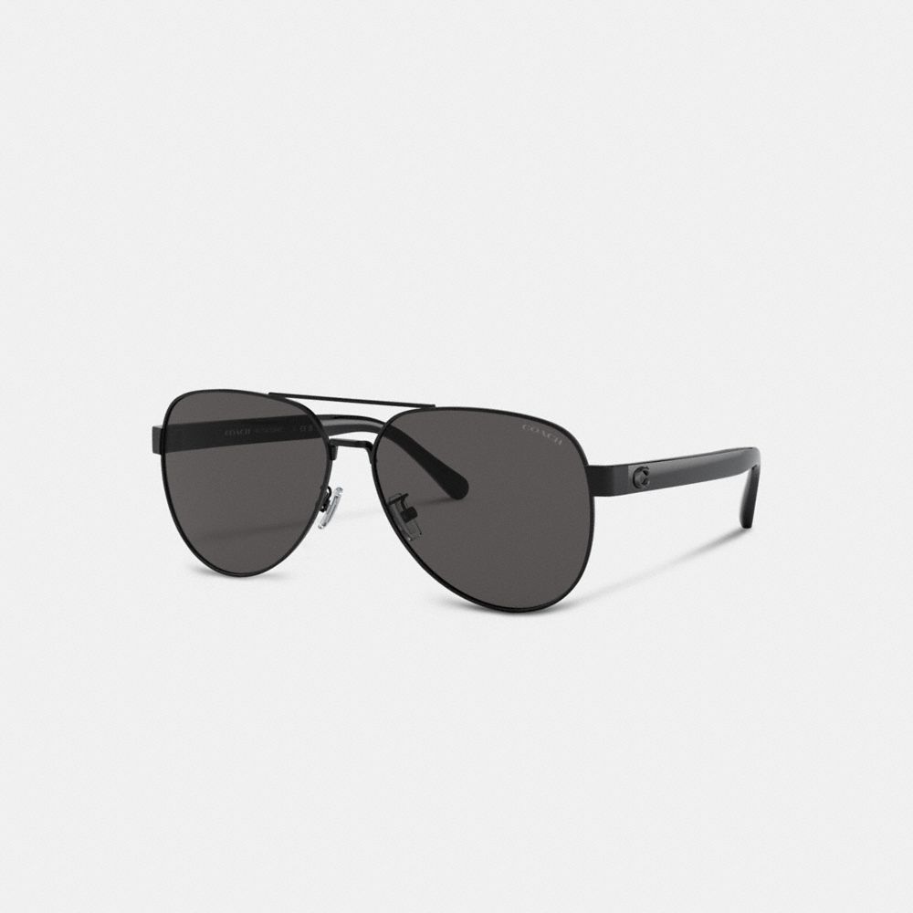 COACH&reg;,Wire Frame Pilot Sunglasses,Aviator,Logo,Metal,Adjustable Nose Pads,Brow Bar,Casual,Gray,Front View