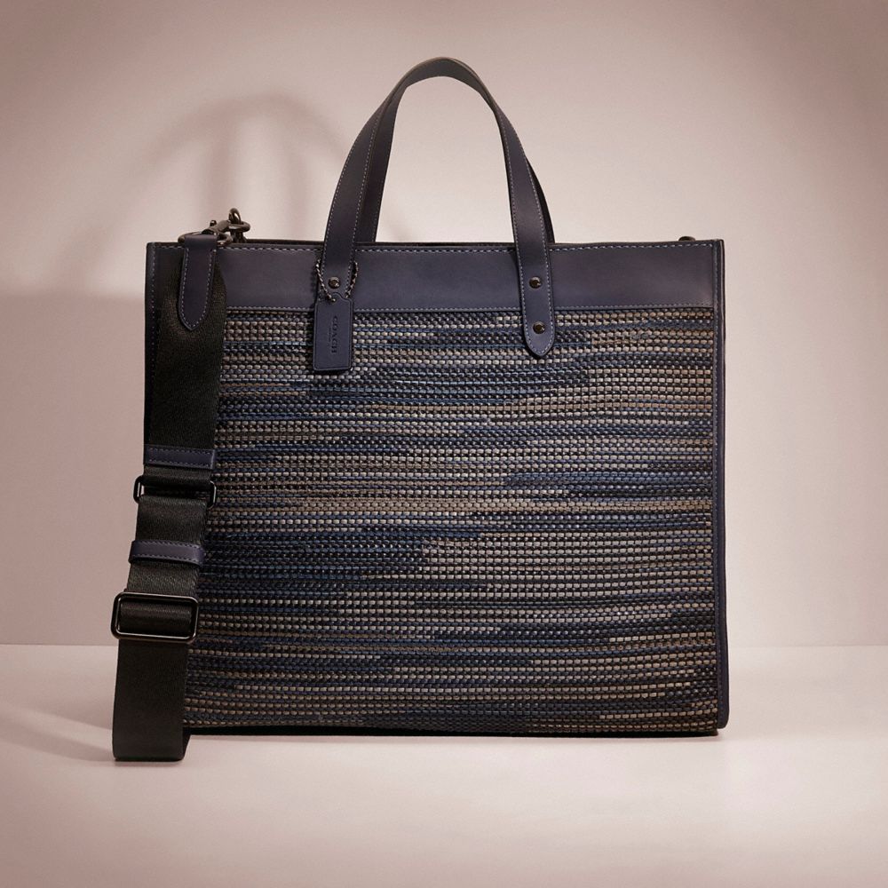 CD539 - Restored Field Tote 40 In Upwoven Leather Black Copper/Navy