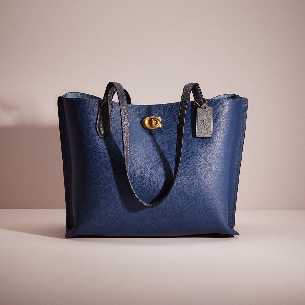 CD555 - Restored Willow Tote In Colorblock With Signature Canvas Interior Brass/Deep Blue Multi
