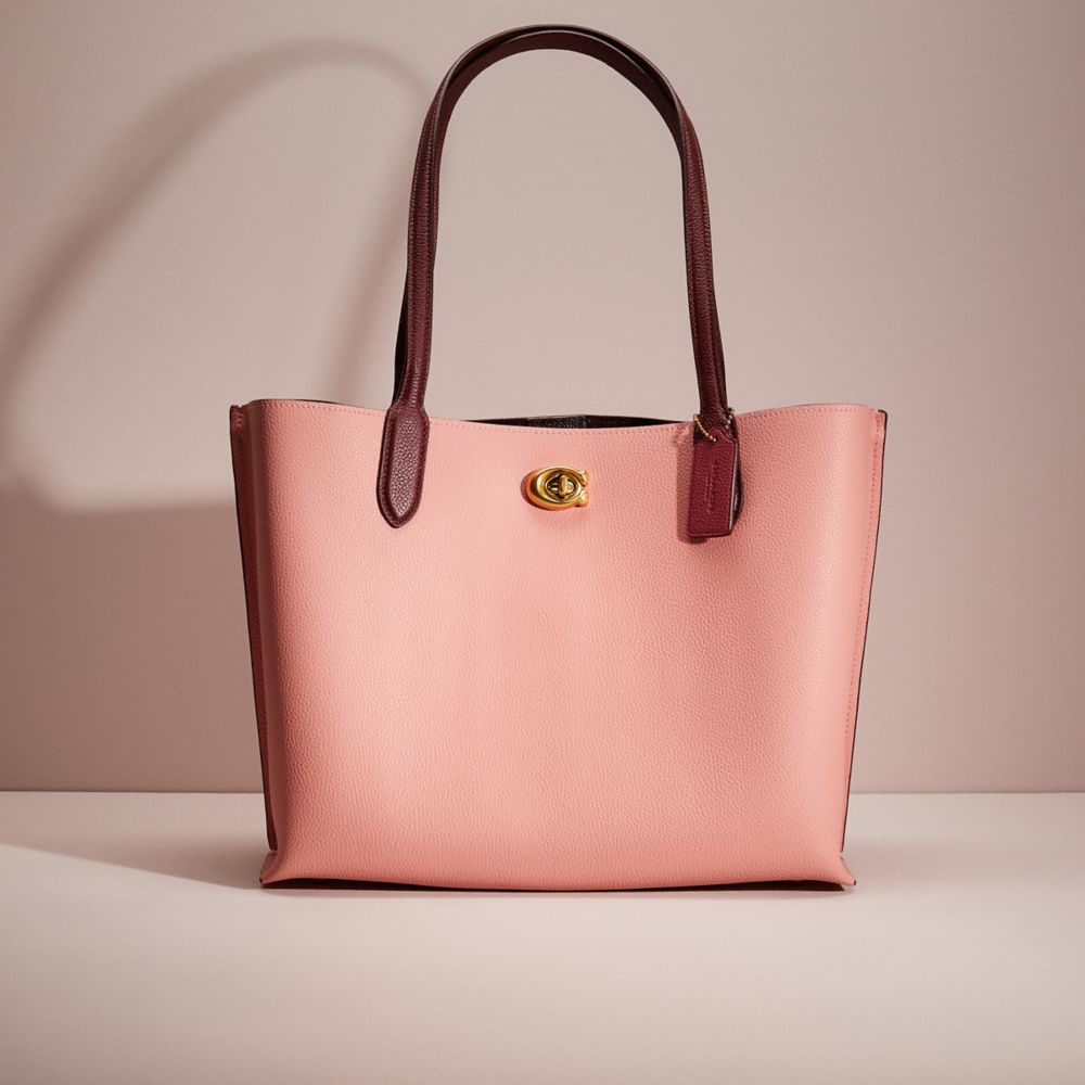 CD555 - Restored Willow Tote In Colorblock With Signature Canvas Interior Brass/Candy Pink Multi