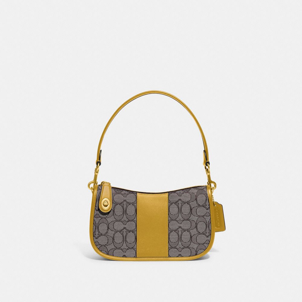 COACH CD678 Swinger In Signature Jacquard Brass/Oak Flax