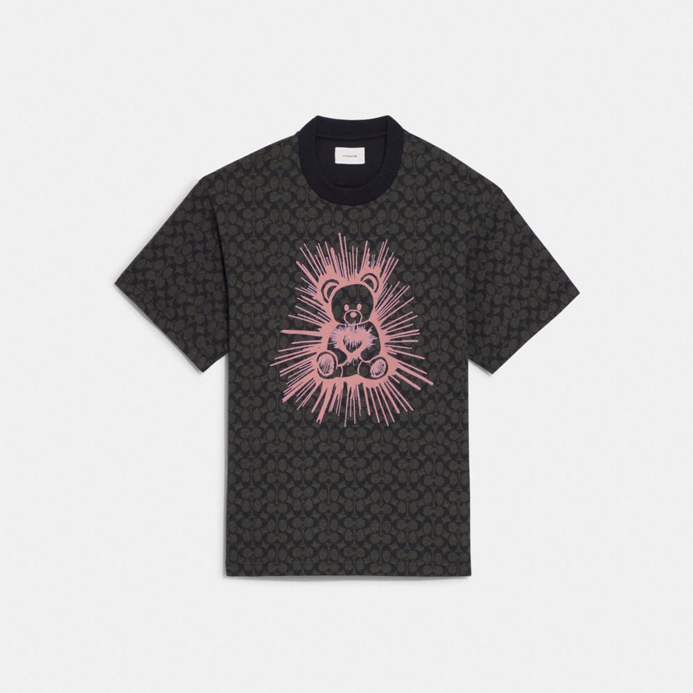 COACH CD691 Rave Bear T Shirt In Organic Cotton Black/Pink