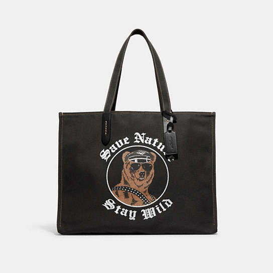 CD711 - Tote 42 In 100 Percent Recycled Canvas With Bear Graphic Brass/Black